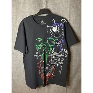 Disney Black Mickey Mouse Halloween Graffiti Short Sleeve Shirt Men's Sz. Medium